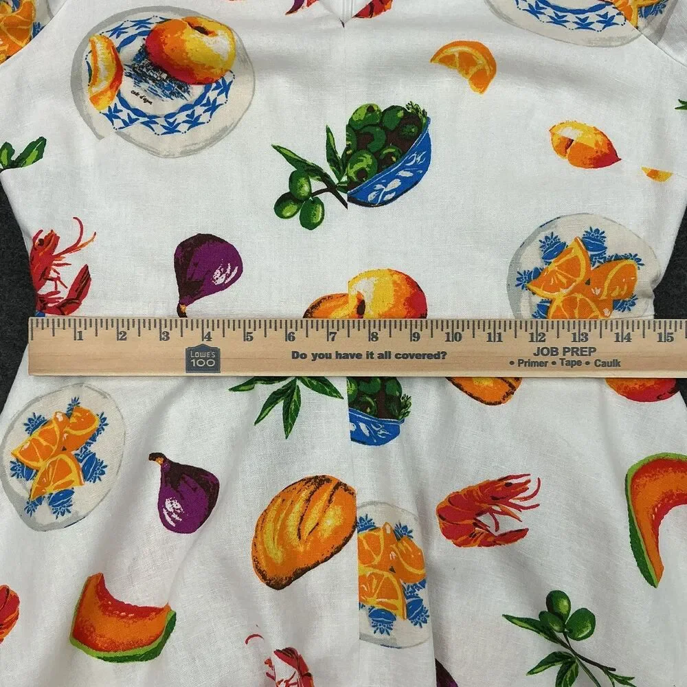J.Crew Fruit Print Dress Size 6 Linen Blend Quirky Fit Flare Resort Teacher Twee